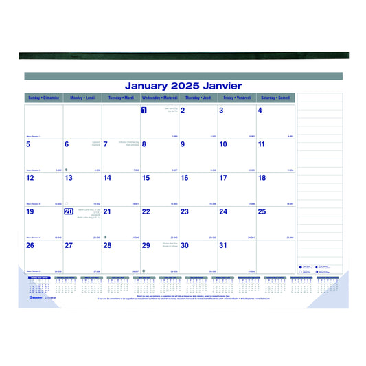 Blueline 2025 Net Zero Carbon Monthly Desk Pad Calendar - 22" x 17" - Bilingual