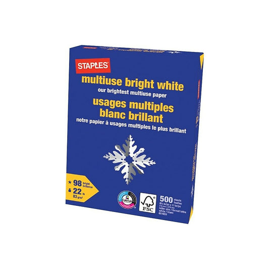 Papier blanc brillant multi-usages certifié FSC Staples - 22 lb - 8,5" x 11" - Blanc - 500 feuilles