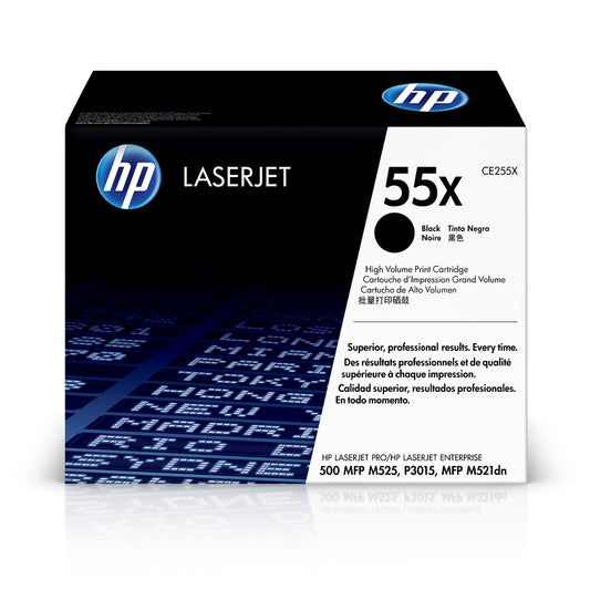 Cartouche de toner noir HP 55X (CE255X) LaserJet d'origine à haut rendement