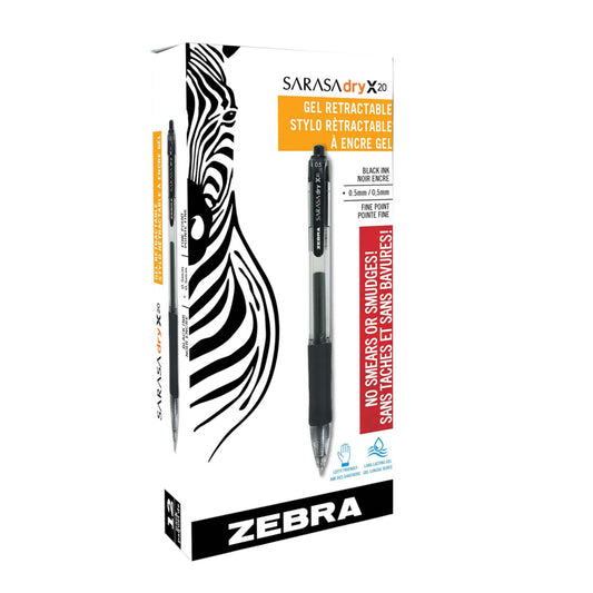 Stylo gel Zebra Sarasa RT - Pointe fine - 0,5 mm - Encre noire - Lot de 12