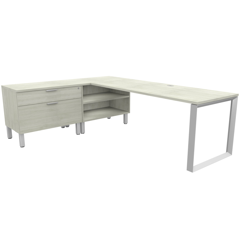 Bureau en L Heartwood HDL Levels avec rangement - Bois d'hiver argenté