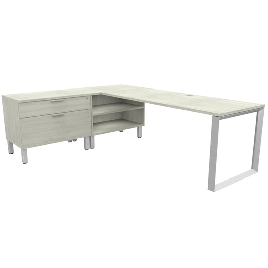 Heartwood HDL Levels L Desk With Storage - Winter Wood Silver