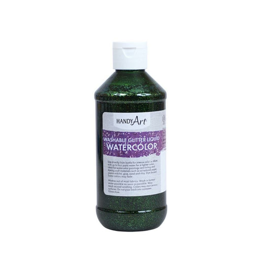 Handy Art Washable Glitter Liquid Watercolors, Green, 237ml