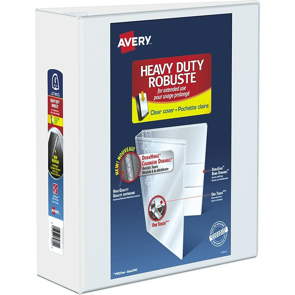 Avery Heavy Duty View Binder, 4" Sized One Touch Locking D Ring,  White, (79704)
