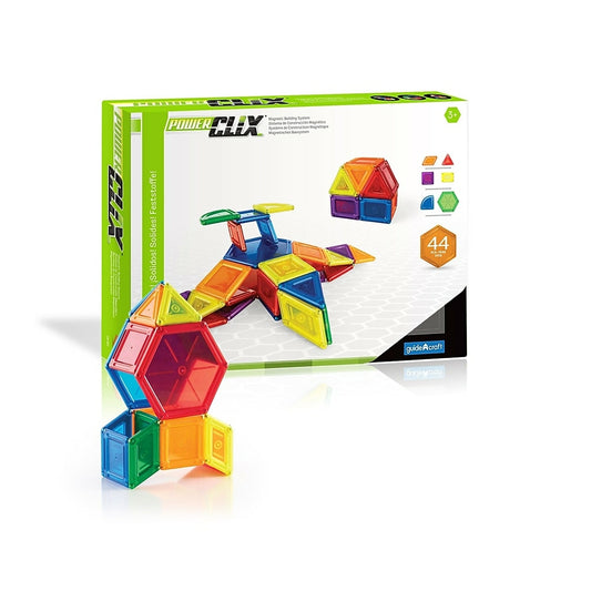 Guidecraft G9421 Powerclix Solids, jeu de 44 pièces, hexagone 4,5 x 6 x 4,5 po, épaisseur 3/8 po, multicolore