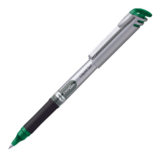 Pentel EnerGel Liquid Gel Pen - 0.7mm - Metal Tip - Capped - Green Ink - 12 Pack