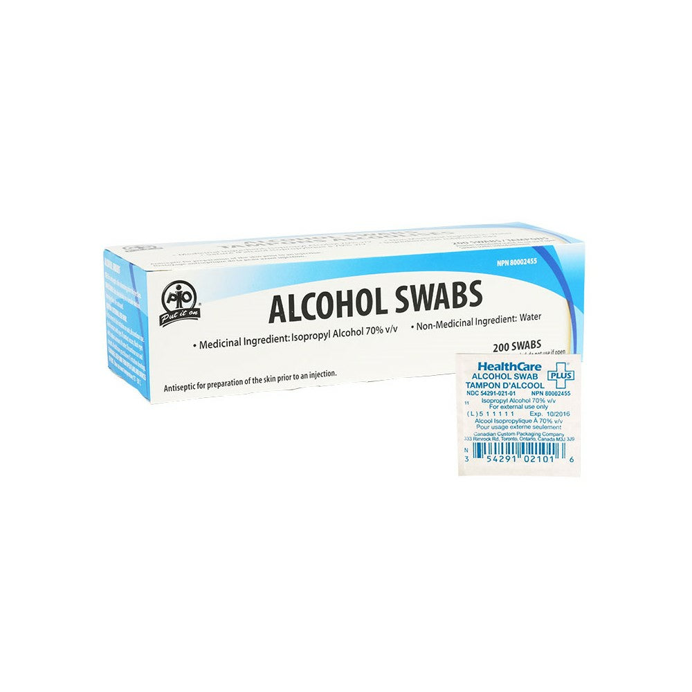 Lingettes alcoolisées Wasip - 2,5 cm de large x 6,4 cm de long - Paquet de 200