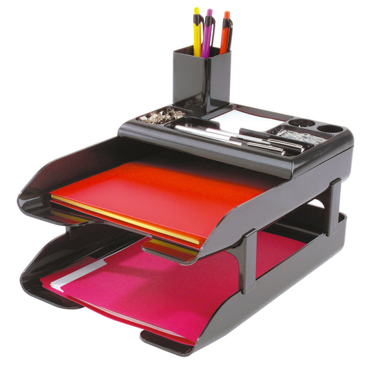 Ensemble de plateaux de bureau Deflecto Corporate - 2 plateaux avec compartiments - Noir