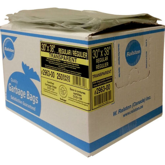 Ralston 2900 Series EcoLogo Industrial Garbage Bags - Regular Strength - Transparent - 30" x 38" - 250 Pack
