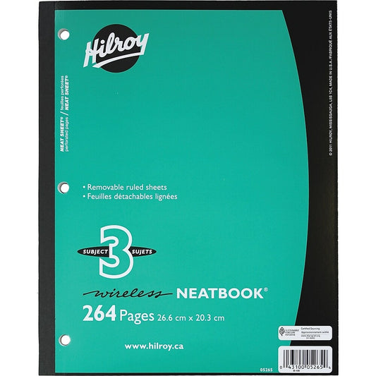 Cahier de notes Hilroy 3 sujets - 264 pages - 8" x 10-1/2"
