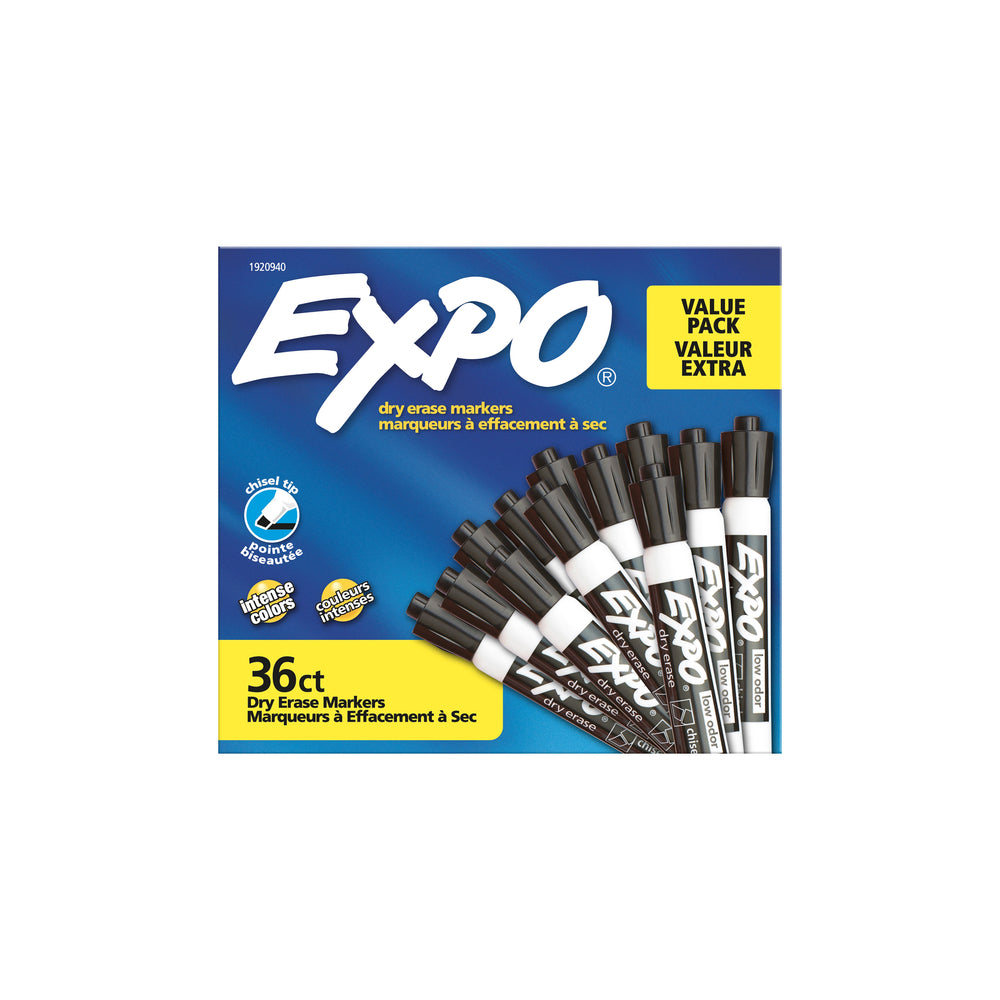 Expo Low-Odour Dry Erase Markers - Chisel Tip - Black - 36 Pack (1920940)