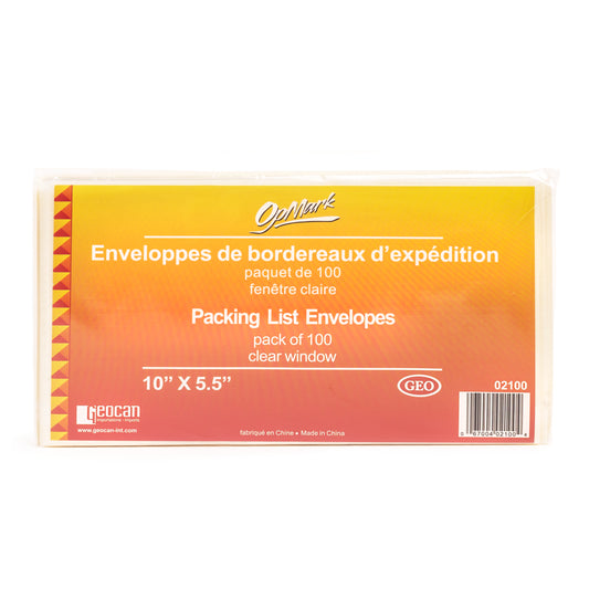 Enveloppes de bordereau d'expédition Geocan à fenêtre complète - 25,4 cm de largeur x 14,9 cm de longueur - Paquet de 100