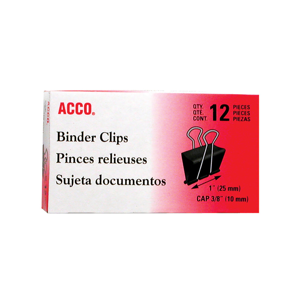 Pinces à reliure repliables ACCO - Petites (1") - Capacité 3/8" - Noires - Paquet de 12