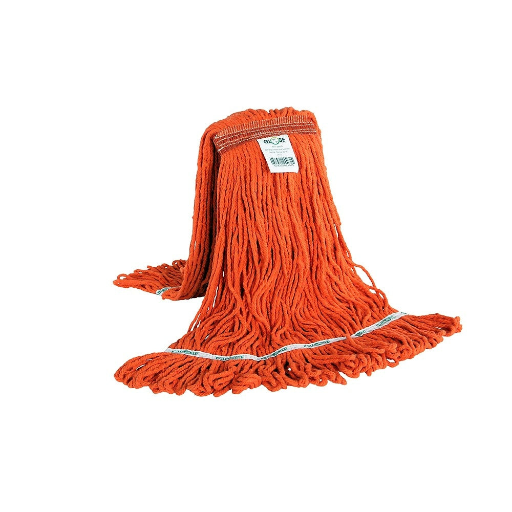 Balai à franges synthétiques Globe Commercial Syn-Pro à poils bouclés - 590 g - Orange
