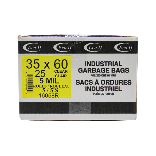 Eco II Garbage Bags - 35" x 60"  - 5MIL - Clear - Rolls 5/5's - 25 Pack
