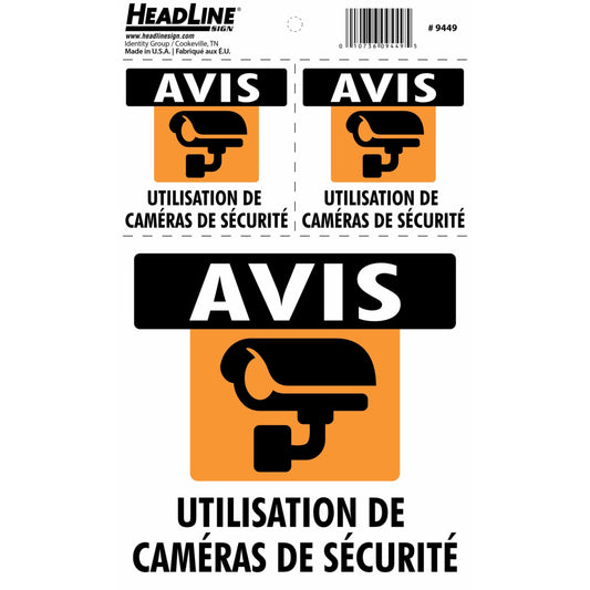 Headline Sign Security Camera Notice Signs - French