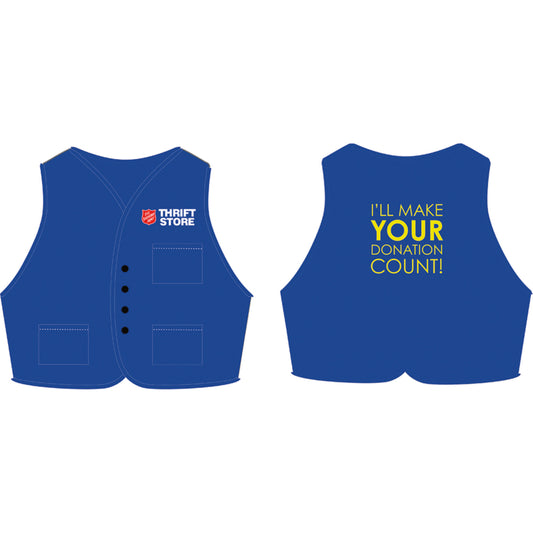 Gilet d'uniforme imprimé personnalisé de l'Armée du Salut, polycoton, bleu, taille S