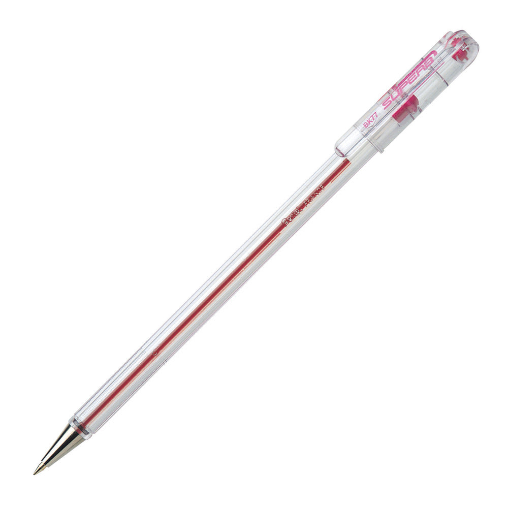 Stylo à bille Pentel Superb - 0,7 mm - Corps rose transparent - Encre rose