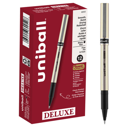 uni-ball Deluxe Rollerball Pens - Fine Point (0.7mm) - Black - 12 Pack