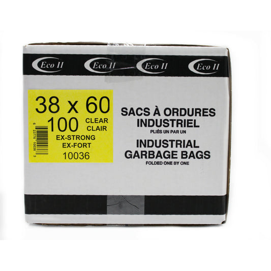 Eco II Garbage Bags - 38 " x 60"  - Extra Strong - Clear - 100 Pack