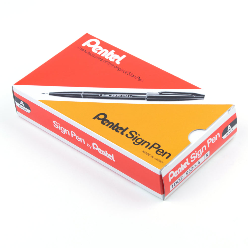 Pentel Sign Pen - Fibre Tip - 2.0mm - Black - 12 Pack