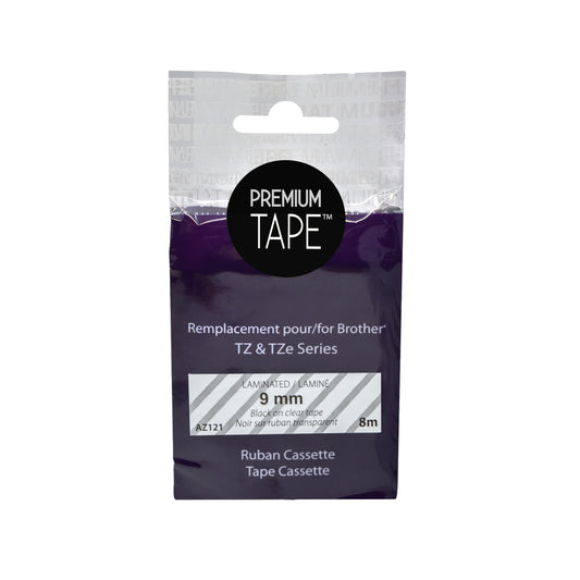 Nutone Premium Tapes Compatible with Brother TZ-121, TZ121, TZe-121, TZe121 - Black / Clear - 9 mm