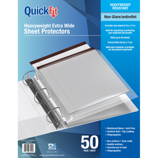 Davis Group QuickFit Non-Glare Top-Loading Sheet Protectors - Heavyweight 3 mil. - Letter Size - Extra Wide - 50 Pack