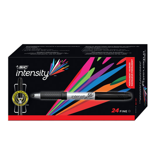 Marqueurs permanents BIC Intensity - Pointe fine - Noir - Paquet de 24