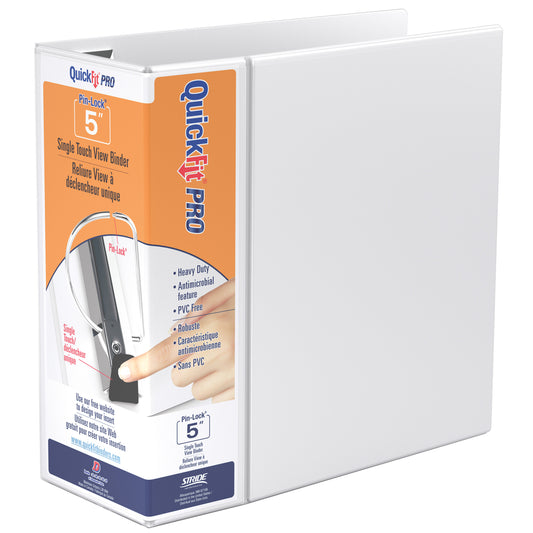 QuickFit Pro HD Single Touch Pin-Lock View Binder - 5" - White