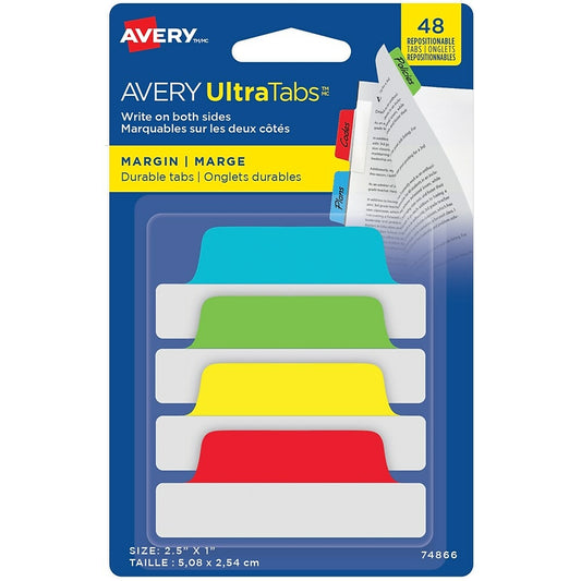Avery UltraTabs Margin Tabs, Primary Colours, 48 Pack