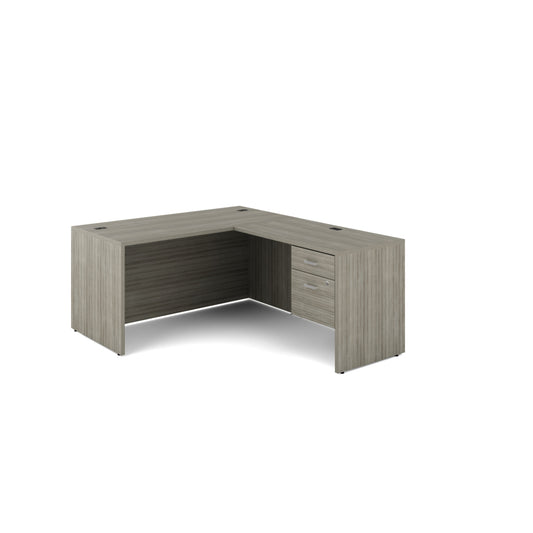 Offices to Go - Newland L-Shaped Workstation - 2 Drawer - 60" W x 72" D - Light Grey