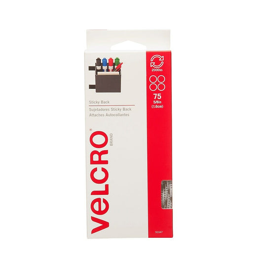 Attaches Velcro autocollantes, pièces de 16 mm, blanches, paquet de 75