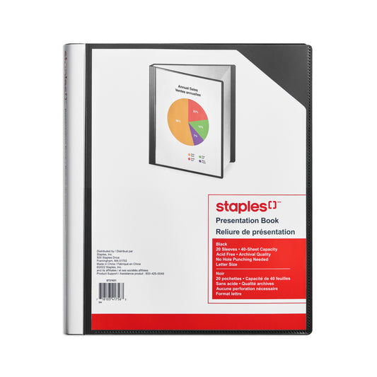 Staples Multipocket Poly Presentation Folders - 20-Pocket - Black