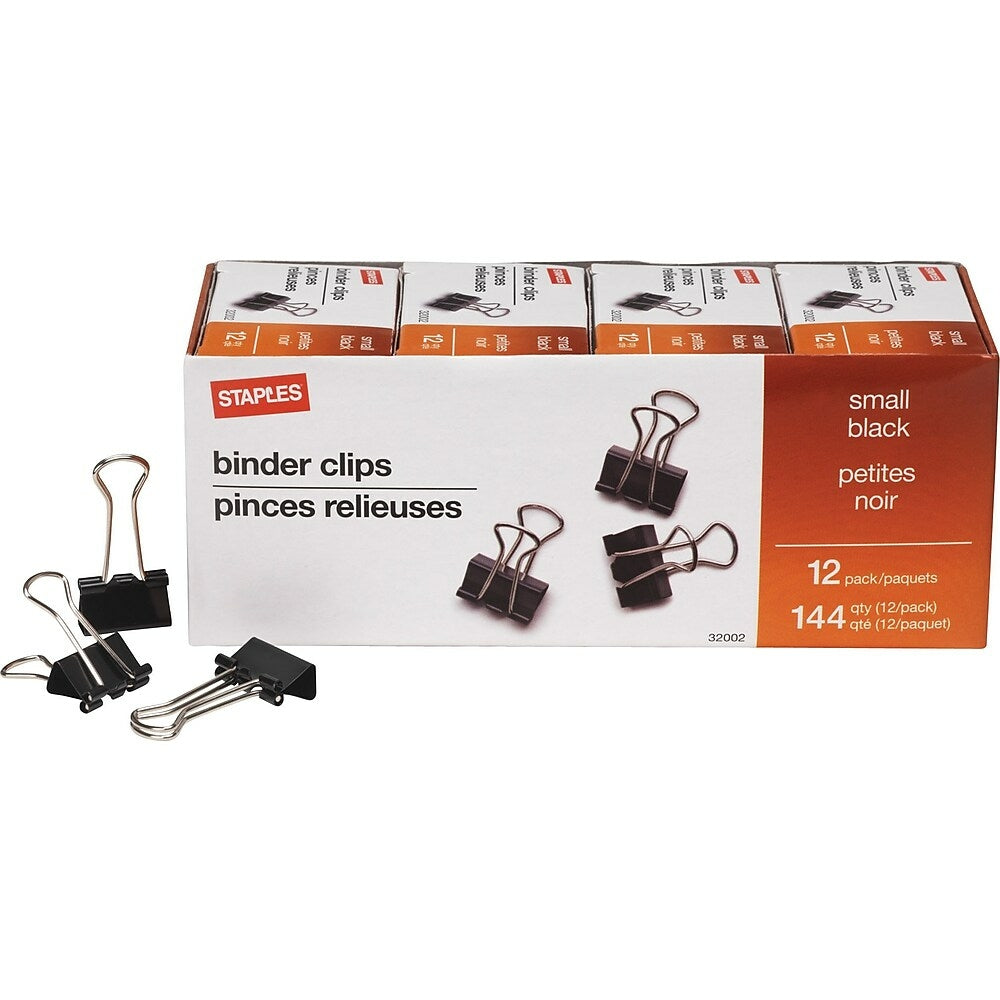 Staples Binder Clips - Small 3/4" - Black - 144 Pack