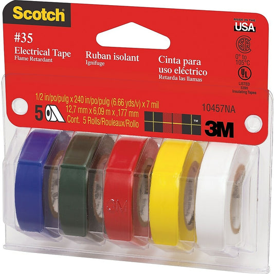 Scotch #35 Vinyl Electrical Tape, 1/2" x 6.66 Yds. (12 mm x 6 m), 7-mil, 5 Pack