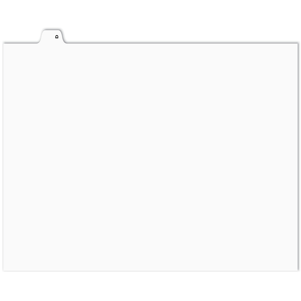 Onglets d'index alphabétique Apak - Lettre D - Blanc - 8 1/2" x 11" - Coupe 1/26e - 110 lb - Non perforés - Paquet de 25