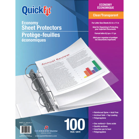 Davis Group QuickFit Top-Loading Sheet Protectors - Economy 2 mil. - Letter Size - Clear - 100 Pack