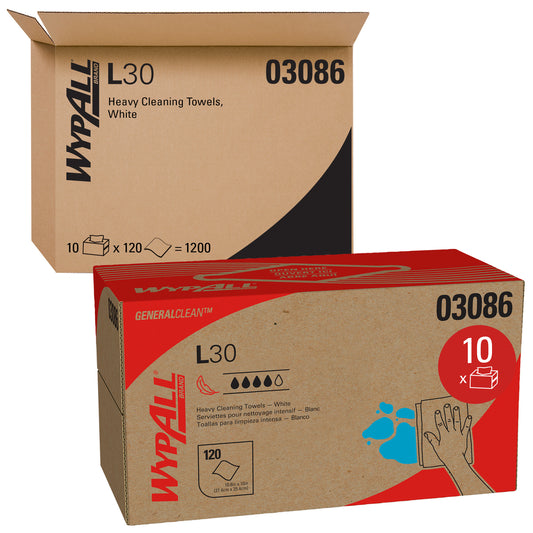 Lingettes nettoyantes WypAll General Clean L30 (03086) - Lingettes douces et résistantes - Boîte pop-up - Blanc - 120 feuilles