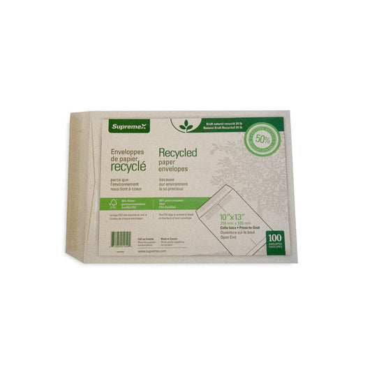 Supremex Press-to-Seal Self-Stick Natural Kraft Open-End Catalogue Envelopes - 10" x 13" - Natural - 100 Pack
