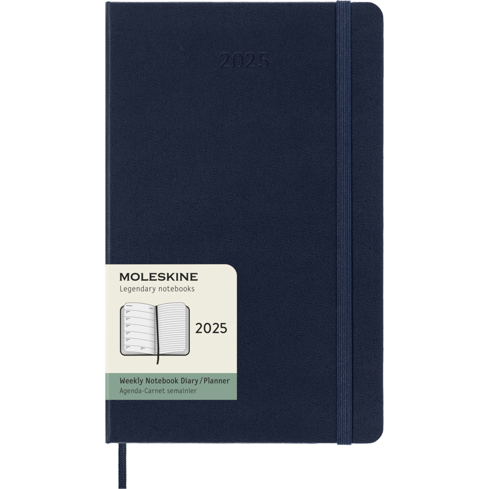 Agenda hebdomadaire Moleskine 2025 à couverture rigide, grand format, 12,7 x 21 cm, bleu saphir