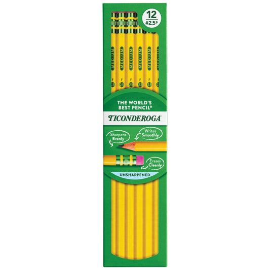 Ticonderoga Wood-Cased Pencils - #2.5 F Medium - Yellow - 12 Pack