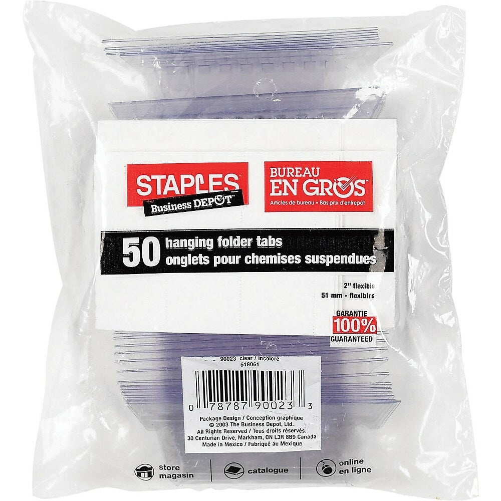 Staples Clear Hanging File Folder Tabs - 2" - 50 Pack