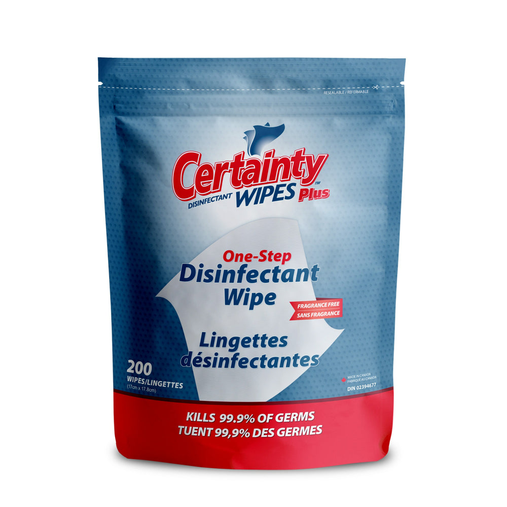 Lingettes désinfectantes non parfumées Certainty Plus - 6,7" x 7" - 200 lingettes