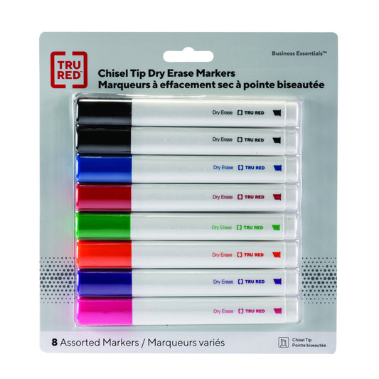 TRU RED Dry Erase Markers - Chisel Tip - Assorted - 8 Pack