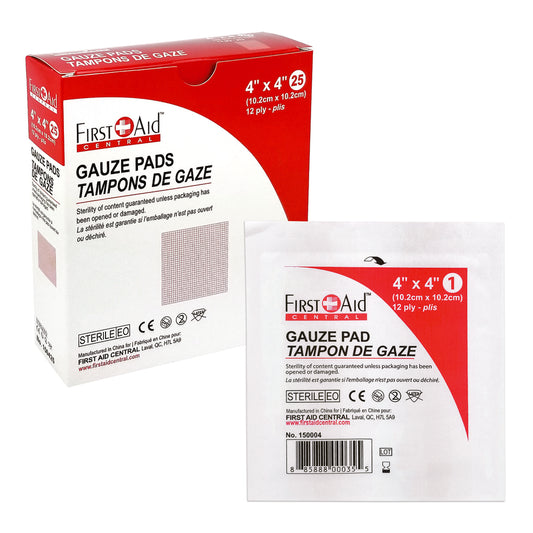 First Aid Central Sterile Pad - 4" x 4" - 25 Pack