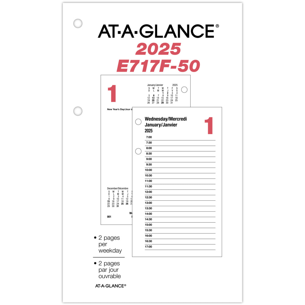 AT-A-GLANCE 2025 Daily Desk Calendar Refill 2-Pages/Day - 6" H x 3-1/2" W - Bilingual