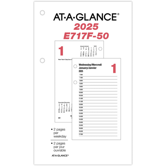 AT-A-GLANCE 2025 Daily Desk Calendar Refill 2-Pages/Day - 6" H x 3-1/2" W - Bilingual