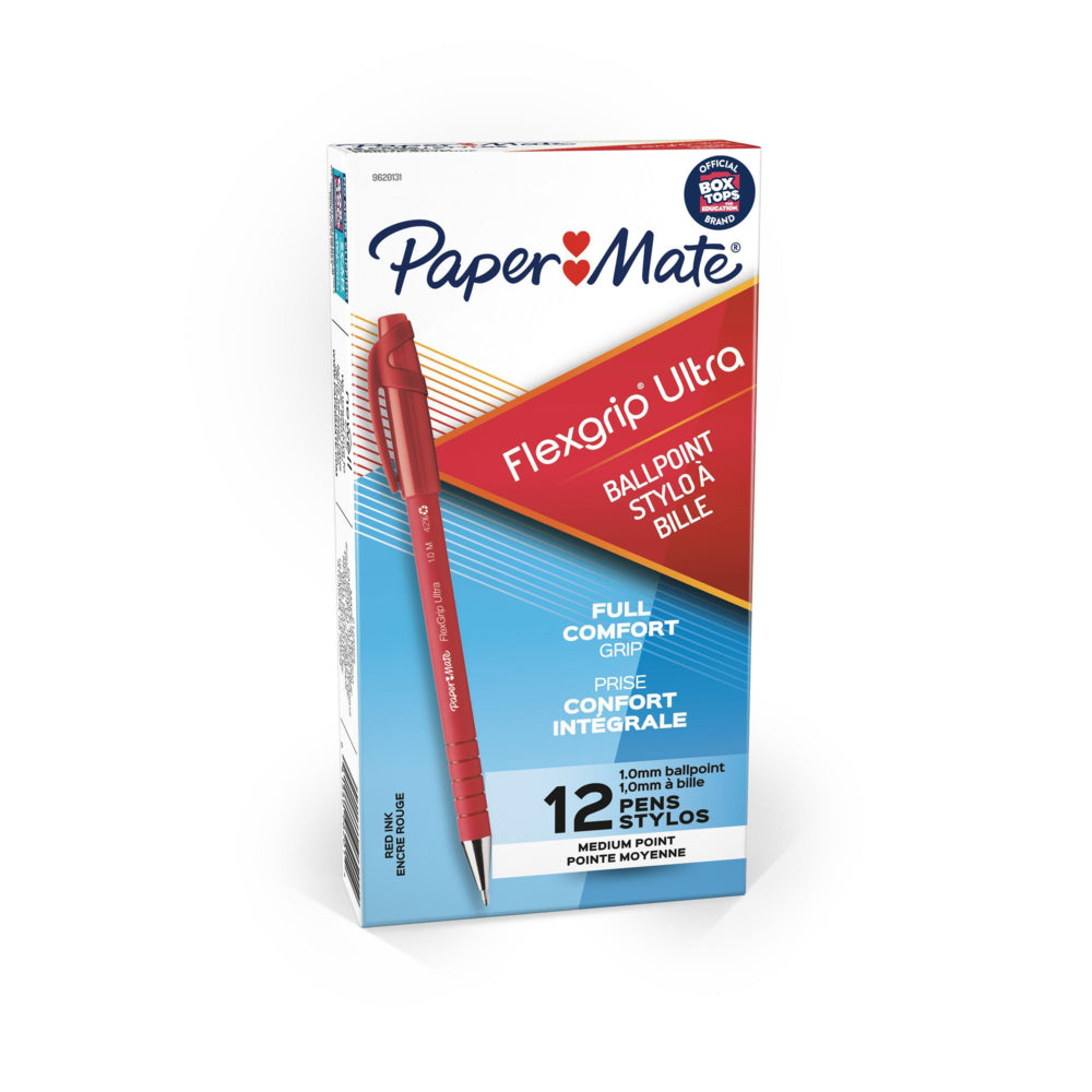 Stylos à bille Paper Mate FlexGrip Ultra - 1,0 mm - Encre rouge - Lot de 12