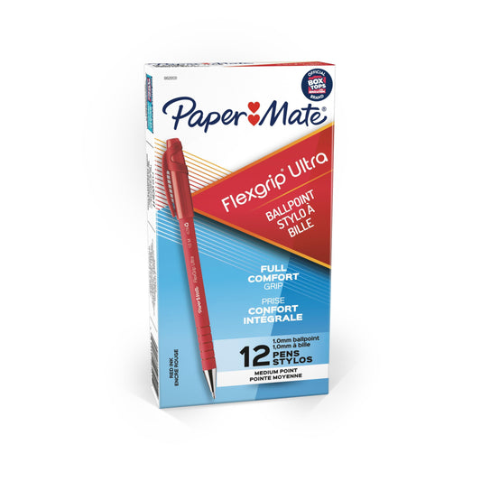 Paper Mate FlexGrip Ultra Ballpoint Pens - 1.0mm - Red Ink - 12 Pack