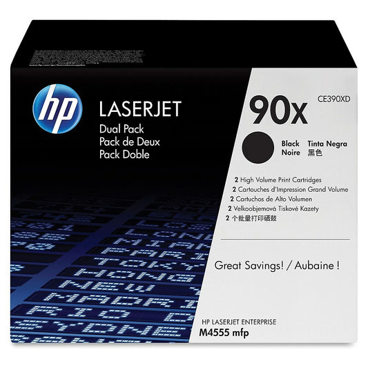 HP 90X (CE390XD) Black High Yield Original LaserJet Toner Cartridges - 2 Pack